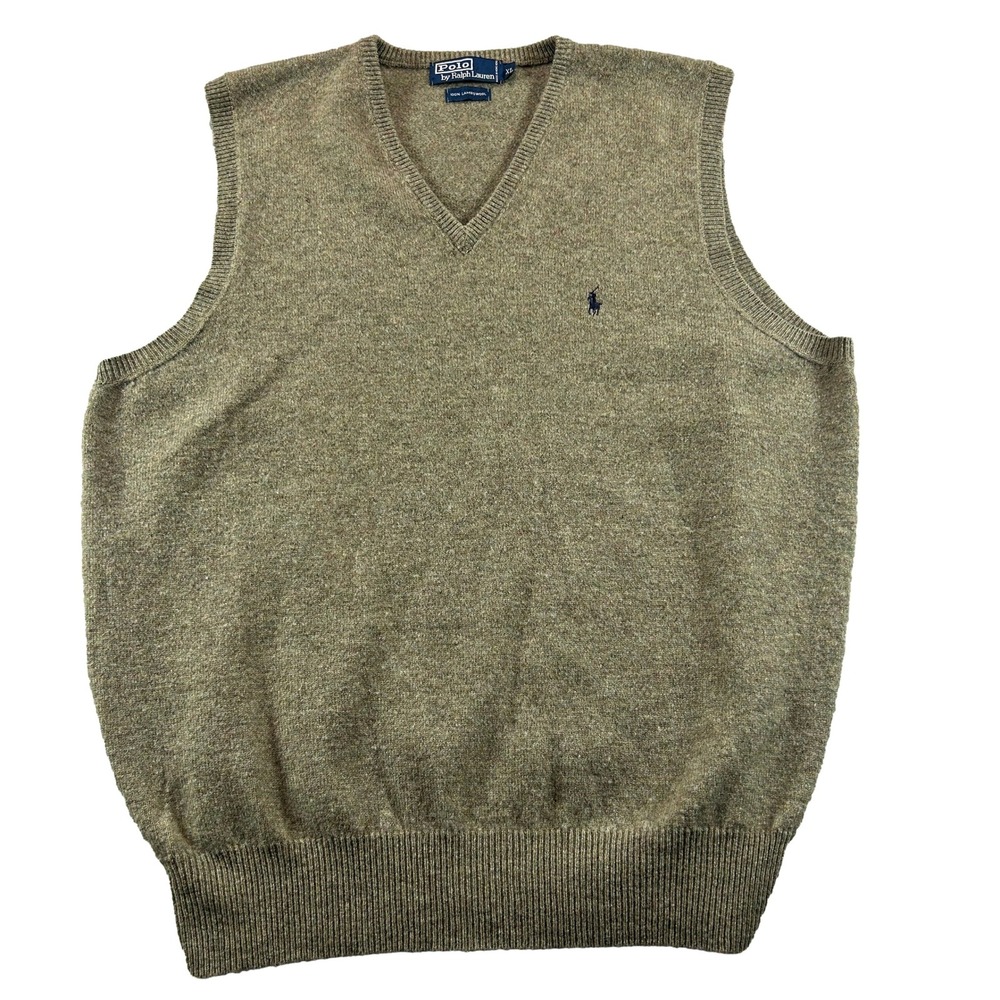 Polo Ralph Lauren Sweater Vest XL Green Brown Speckle V-Neck Lambswool Pony Logo
